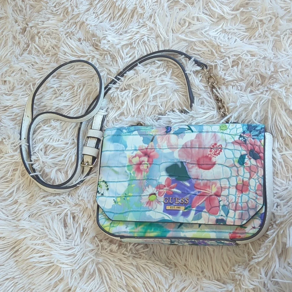 GUESS Floral Croc-Embossed Crossbody Bag in Multicolor
